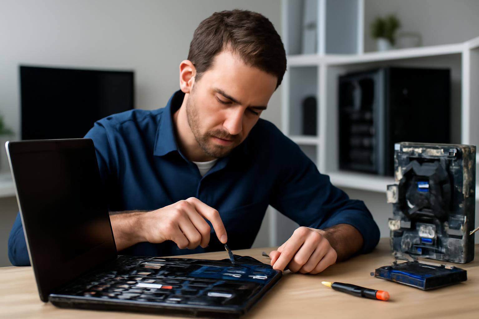 Ilustração sobre manutenção especializada em notebooks e computadores